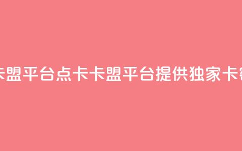 点卡卡盟平台(点卡卡盟平台：提供独家卡密服务)  第1张