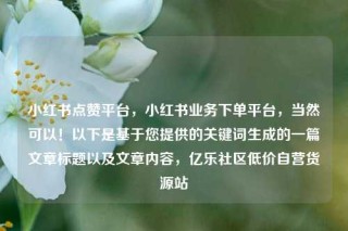 小红书点赞平台，小红书业务下单平台，当然可以！以下是基于您提供的关键词生成的一篇文章标题以及文章内容，亿乐社区低价自营货源站