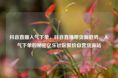 抖音直播人气下单	，抖音直播带货新趋势，人气下单的秘密亿乐社区低价自营货源站  第1张