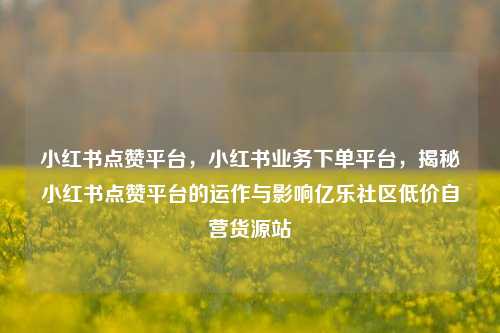 小红书点赞平台	，小红书业务下单平台，揭秘小红书点赞平台的运作与影响亿乐社区低价自营货源站  第1张