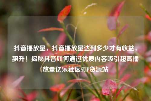 抖音播放量	，抖音播放量达到多少才有收益，飙升！揭秘抖音如何通过优质内容吸引超高播放量亿乐社区SUP货源站  第1张