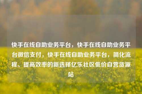 快手在线自助业务平台	，快手在线自助业务平台微信支付，快手在线自助业务平台，简化流程	、提高效率的新选择亿乐社区低价自营货源站  第1张