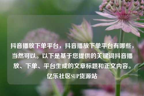 抖音播放下单平台，抖音播放下单平台有哪些，当然可以。以下是基于您提供的关键词抖音播放、下单、平台生成的文章标题和正文内容。亿乐社区SUP货源站  第1张