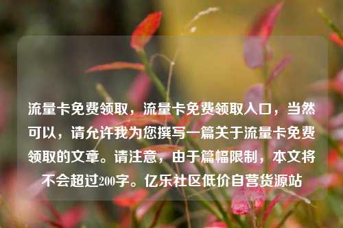 流量卡免费领取，流量卡免费领取入口，当然可以	，请允许我为您撰写一篇关于流量卡免费领取的文章。请注意，由于篇幅限制，本文将不会超过200字	。亿乐社区低价自营货源站  第1张